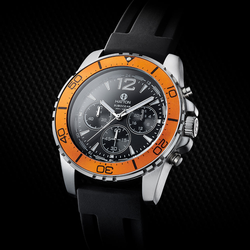 Hatton Subocean 30M 44mm Chronograph - Black/Orange