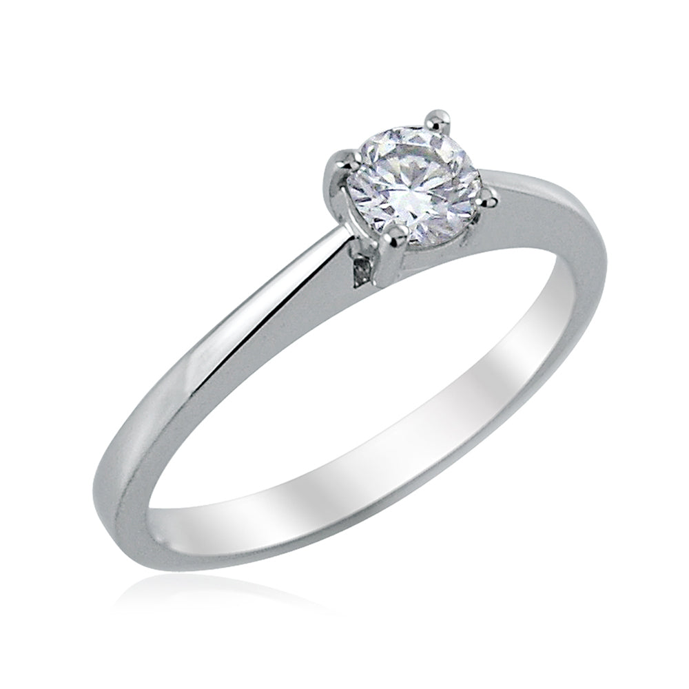 18KT White Gold Round Brilliant Cut Diamond Claw Set Solitaire Ring