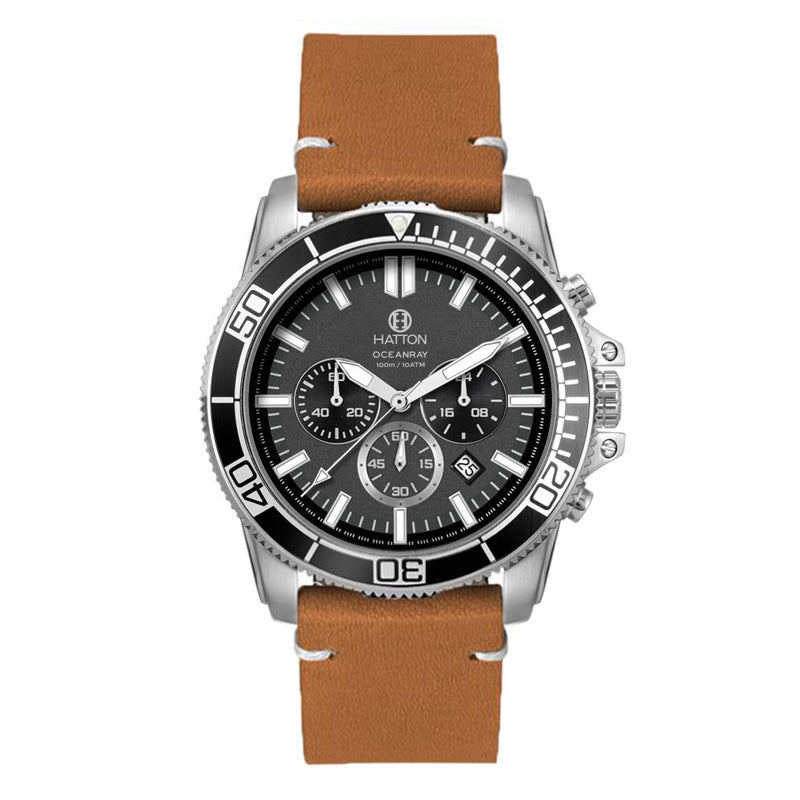 Hatton Diver 100M 42mm Chronograph - Brown Genuine Leather Strap