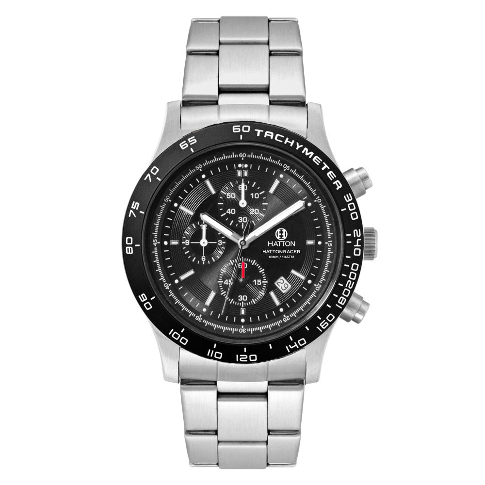 Hatton Racer Date 100M 43.5mm Chronograph - Black/Stainless Steel Strap