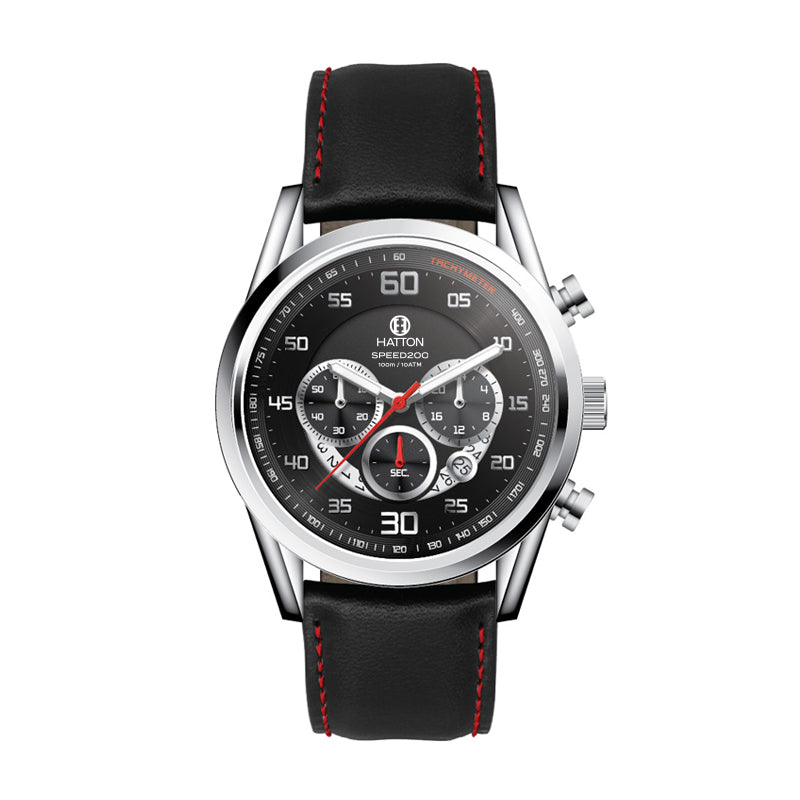 Hatton Speed200 100M 42mm Chronograph Date - Black Leather Red Stitched Strap - Pre-Order