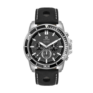Hatton Oceanray 100M 42mm Chronograph - Black Sport Leather White Stitched Strap