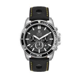 Hatton Diver 100M 42mm Chronograph - Black Sport Leather Yellow Stitched Strap