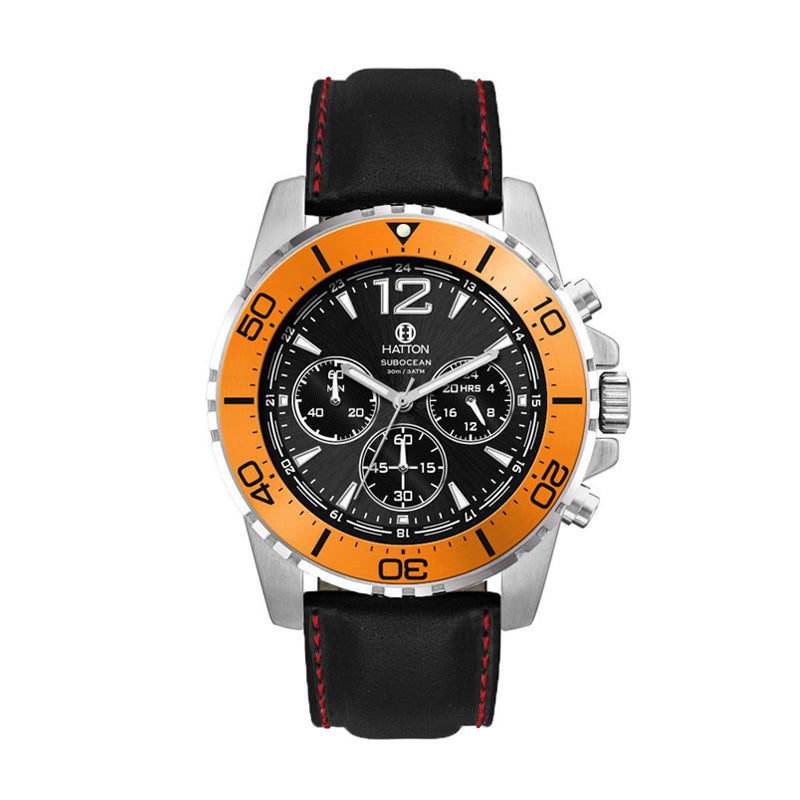 Hatton Subocean 30M 44mm Chronograph - Black/Red Leather Strap