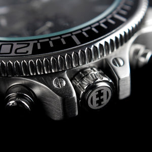Hatton Watches Diver Chronograph showing engraved logo on crown