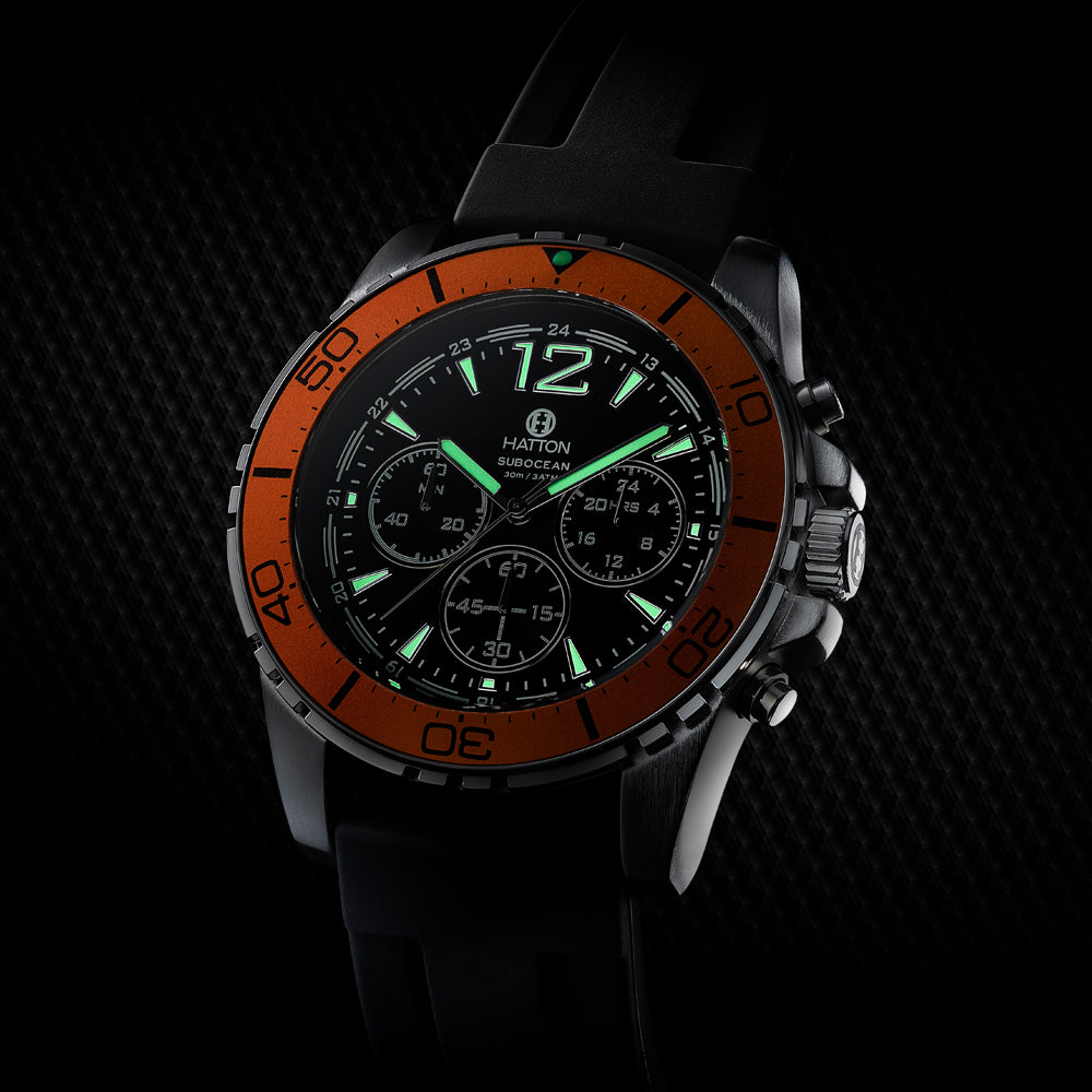 Hatton Subocean 30M 44mm Chronograph - Orange/Black - Night